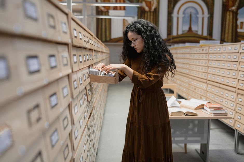 Historical research in a library